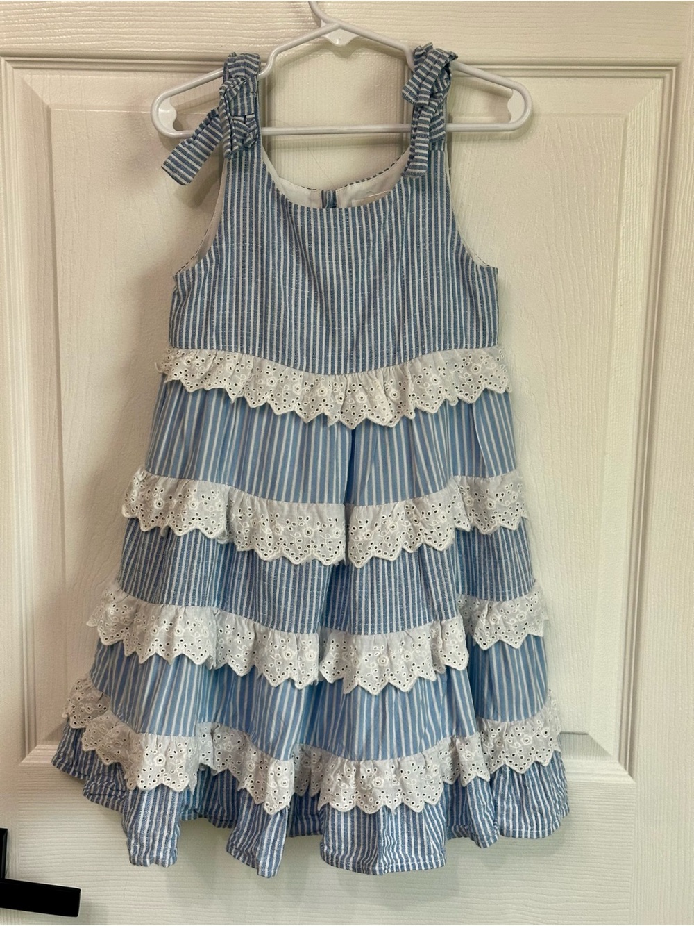 Rare Editions Light Blue and White Seersucker Dress Size 5T Cotton Viscose Blend